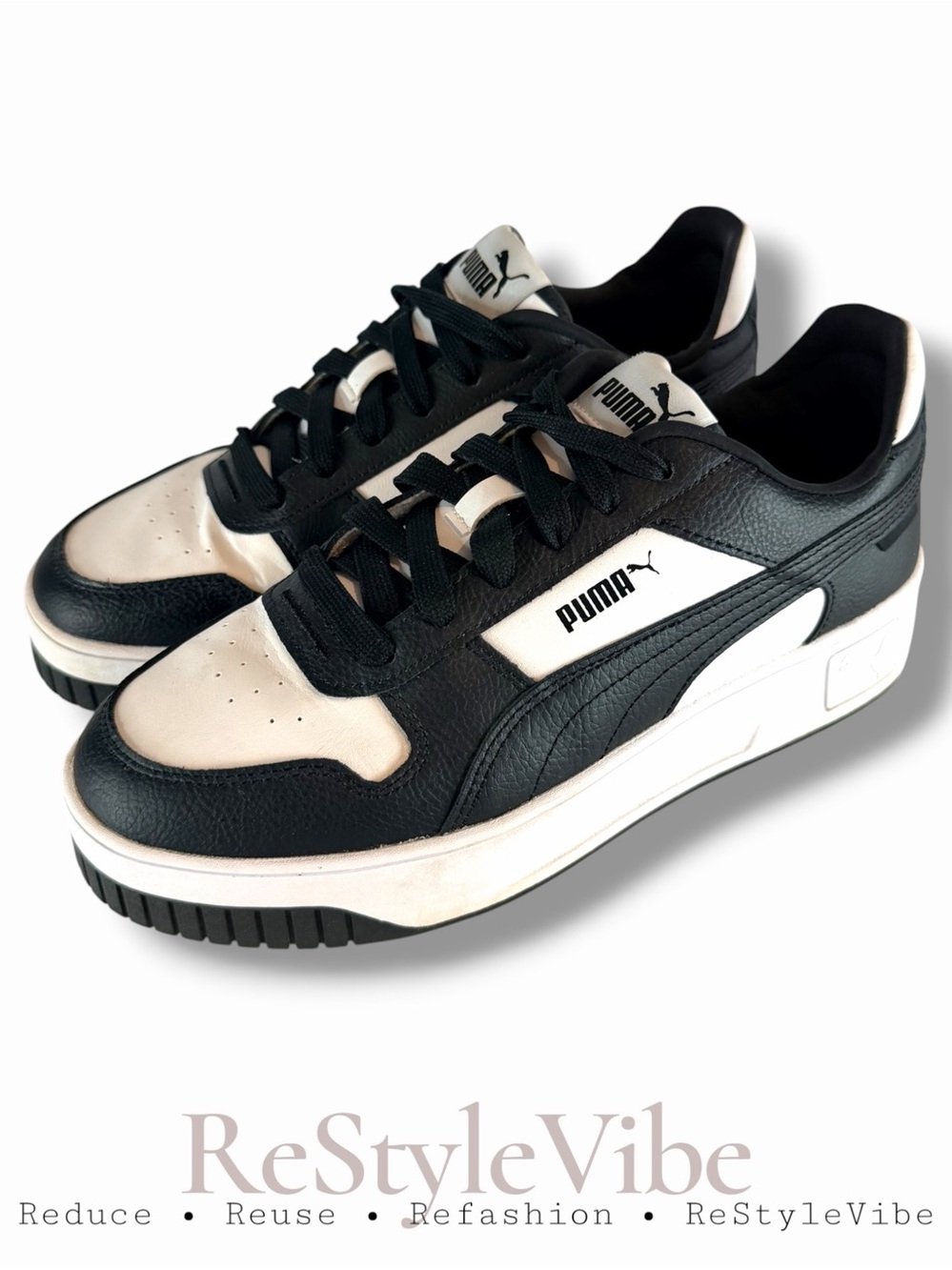 PUMA Women’s Size 9 Shoes Sneakers Leather Upper Cali Style Black White Casual